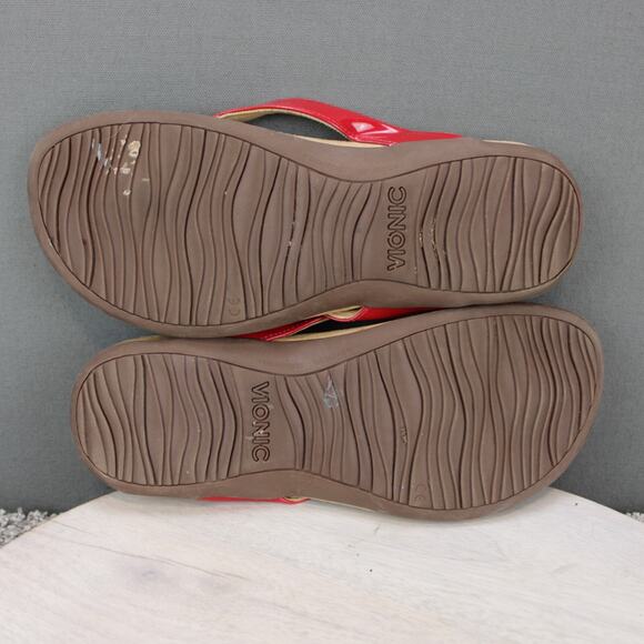 Vionic Thong Sandals Womens 11 Red Leather Comfort - Picture 7 of 10